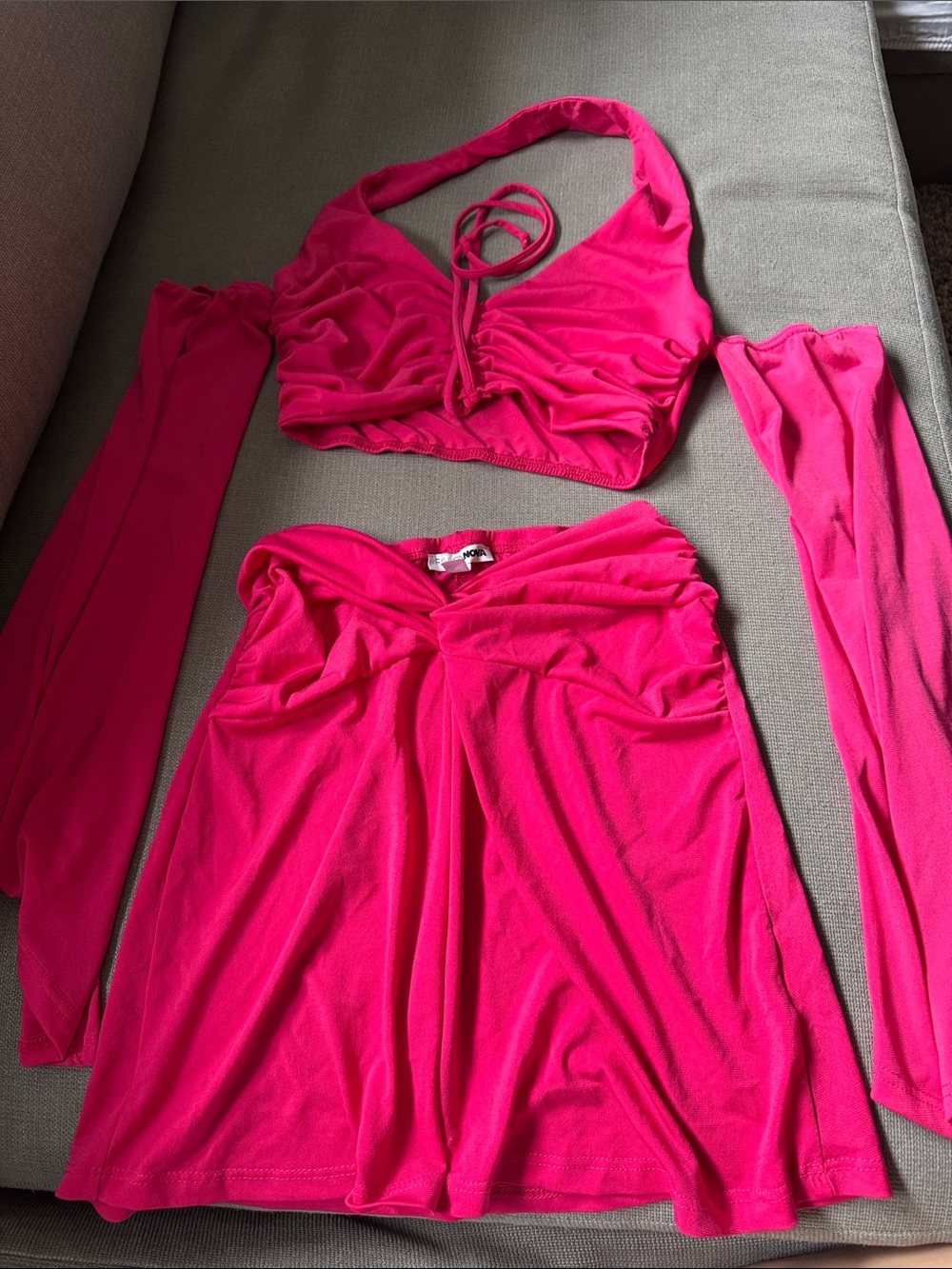 Fashion Nova Hot Pink Two-Piece Halter Crop Top & Skirt Set